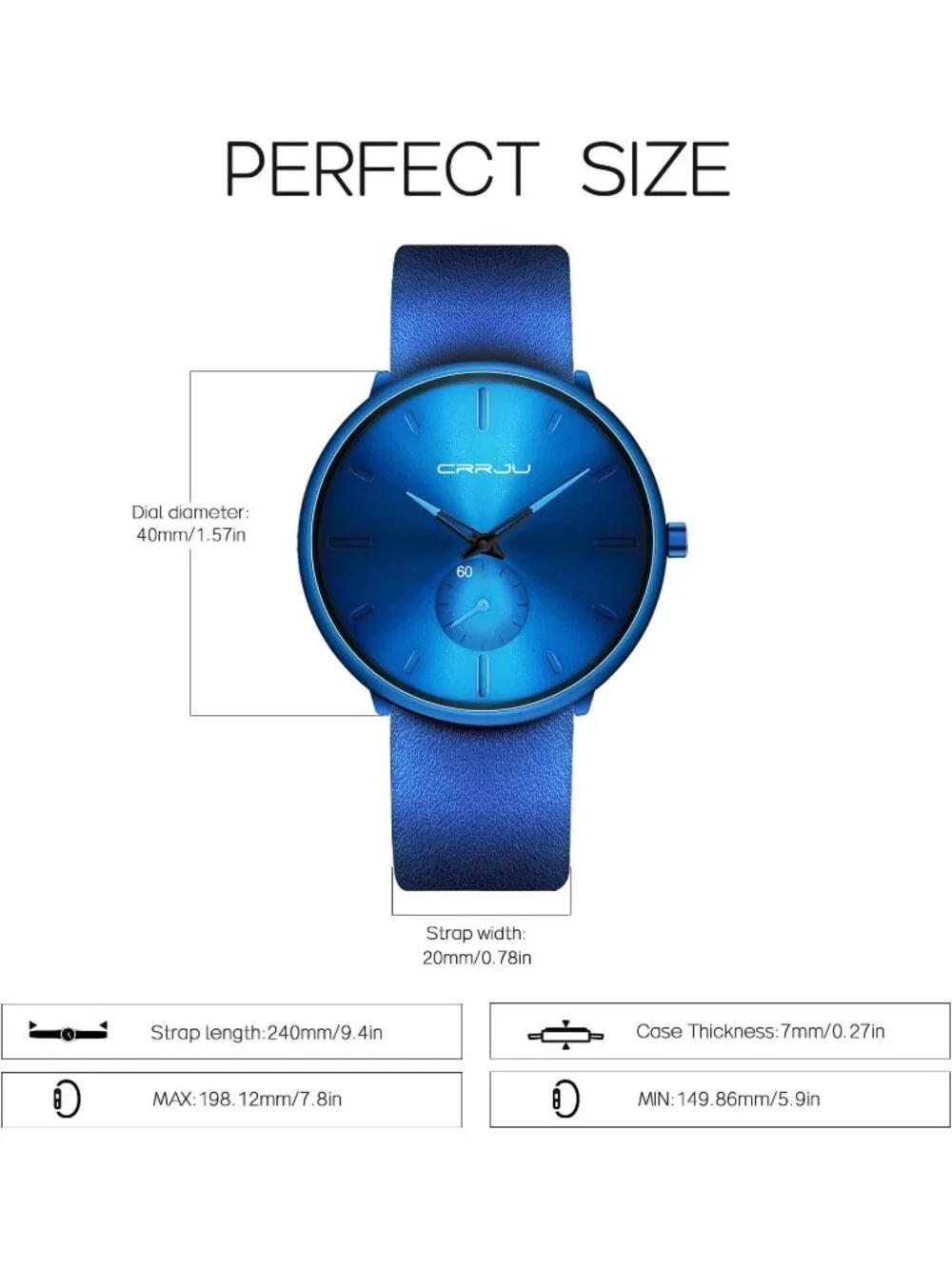 Unisex Sky Blue Ultra-Thin Minimalist Waterproof Leather Band Dress Wrist Watch